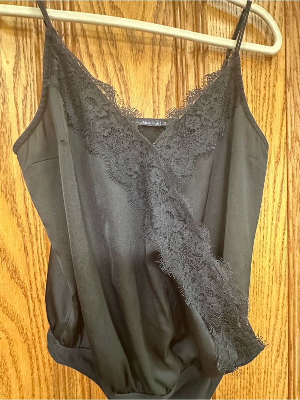 Abercrombie & Fitch Black Lace-Trim Silk Cami Bodysuit size Medium - Picture 2 of 6